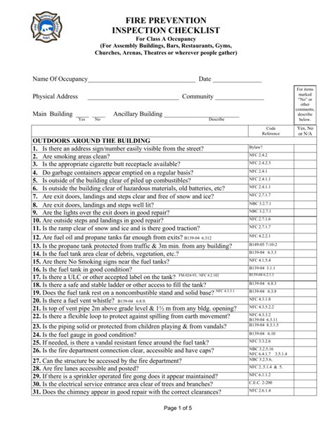 Nfpa Fire Safety Inspection Checklist - Image to u