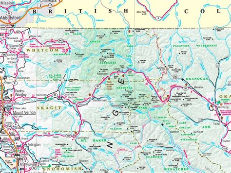 North Cascades area road map - Ontheworldmap.com