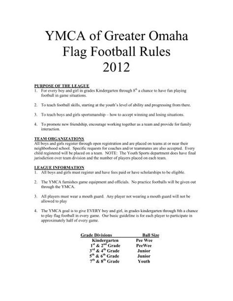 Recreational Flag Football Rules - Youth Sports YMCA