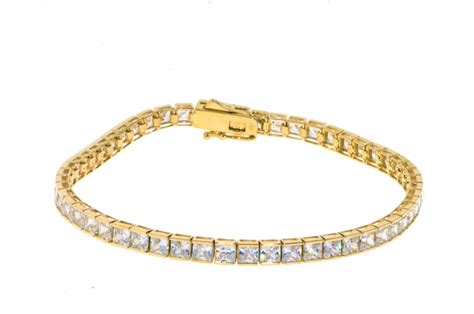 14k Yellow Gold 3.8mm wide with 6.0 Ct Princess Cut Cz Tennis Bracelet ...