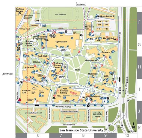 Graphic of the SFSU campus: Southeast corner | Campus map, Campus, Southeast