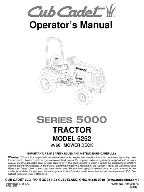 CUB CADET 5252 OPERATOR'S MANUAL Pdf Download | ManualsLib