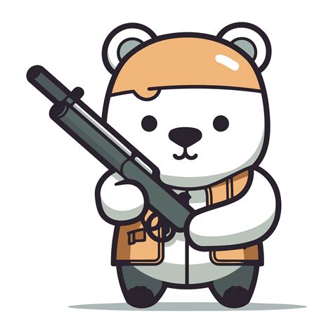 Polar bear with rifle cartoon character vector illustration. Cute bear with a gun. 33327427 ...