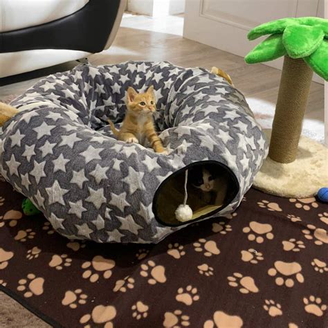 LUCKITTY Large Cat Dog Tunnel Bed with Washable Cushion-Big Tube ...