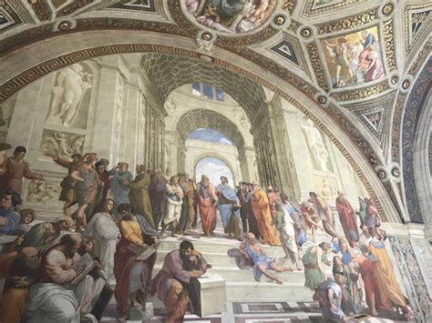 Close up of The School of Athens painting located in the Raphael Rooms in the Vatican Museum ...