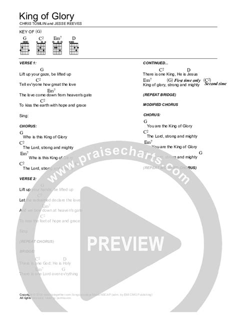 King Of Glory Chords PDF (Chris Tomlin) - PraiseCharts