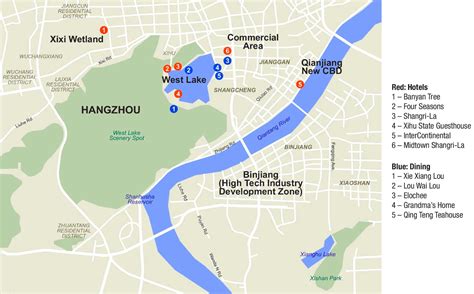 Hangzhou hotels and restaurants map - Ontheworldmap.com