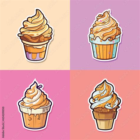 caramel swirl cheesecake ice cream sticker cool colors clip art illustration collection Stock ...