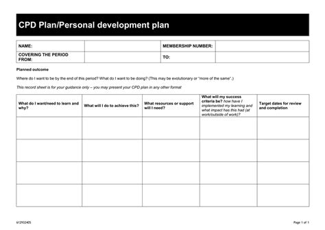 Personal Development Cpd Plan Template