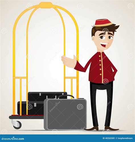 Cartoon Bell Boy With Trolley And Bag Stock Vector - Image: 40265581