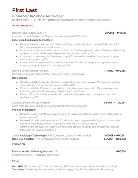 3 Radiologic Technologist Resume Examples for 2024 | Resume Worded