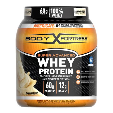 Body Fortress Super Advnaced Whey Protein Powder, Banana Cream, 2lb ...