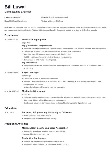 Manufacturing Engineer Resume: Examples for 2024