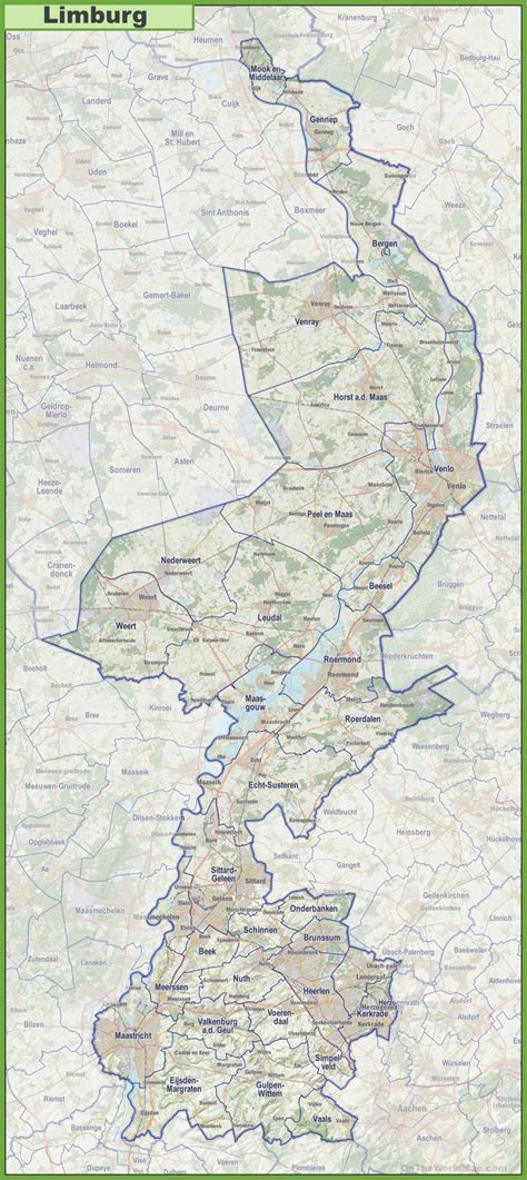 Map of Limburg with cities and towns - Ontheworldmap.com