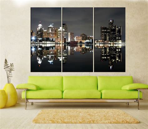 Detroit skyline canvas Print detroit night photo print | Etsy