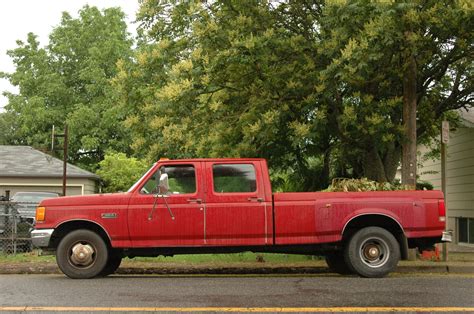 OLD PARKED CARS.: 1990 Ford F350 Custom Crew Cab Dually Diesel.