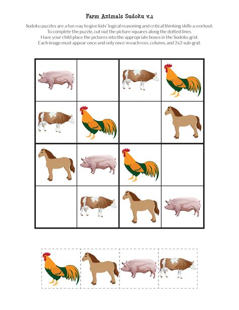 Farm Animals Sudoku Puzzles {free printables} | Sudoku puzzles, Sudoku, Farm animals