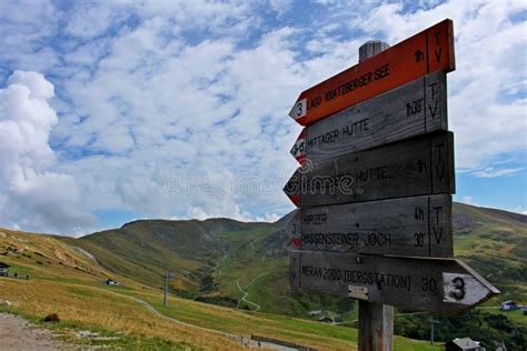 Signs Indicate the Various Hiking Trails in Merano 2000 Editorial Stock ...