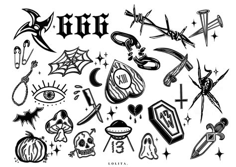 Friday the 13th Tattoo Flash Sheet, Halloween Digital Art Print - Etsy