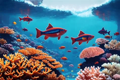 Premium Photo | A painting of fish in a coral reef