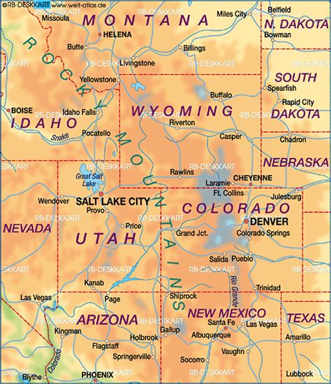 Map of Rocky Mountains (Region in United States, USA) | Welt-Atlas.de