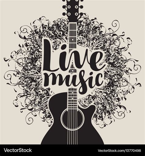 Banner live music with acoustic guitar Royalty Free Vector