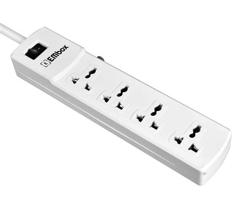 4 Way Power Strip Extension Cord Multi Plug Extension Board White - EMbox