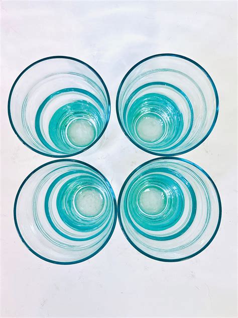 Tall 60s aqua blue glasses, Set of 4 four Libby glasses, 1960s glass barware, Big Mid Century ...