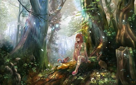 Anime girls, forest, nature, fantasy art HD wallpaper | Wallpaper Flare