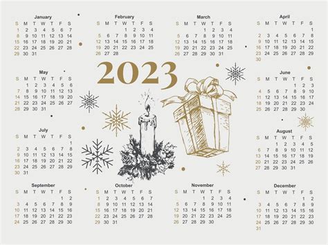 2023 Calendar year vector illustration. The week starts on Sunday. Christmas snowflakes calendar ...