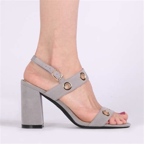 Public desire Rhys Block Heels In Light Grey Faux Suede in Gray | Lyst