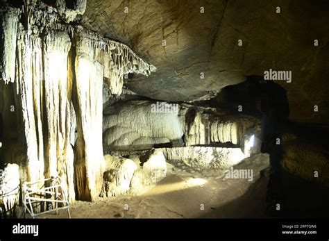 Stalagmites and stalactites inside the beautiful Phu Wai cave. Located at Uthai Thani Province ...