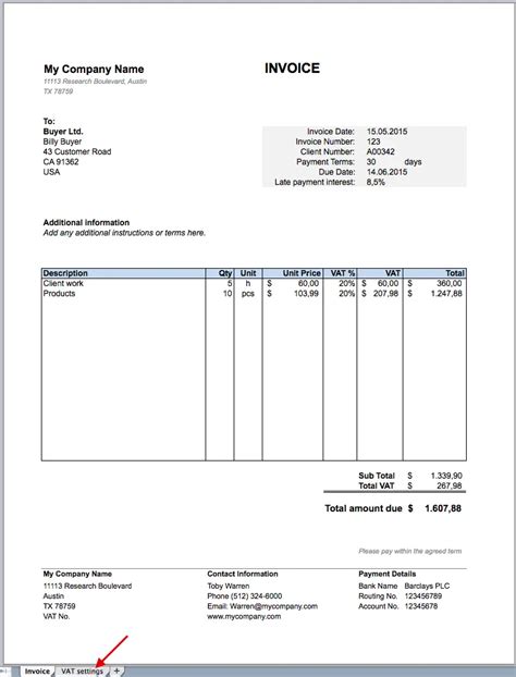 Free invoice Excel template