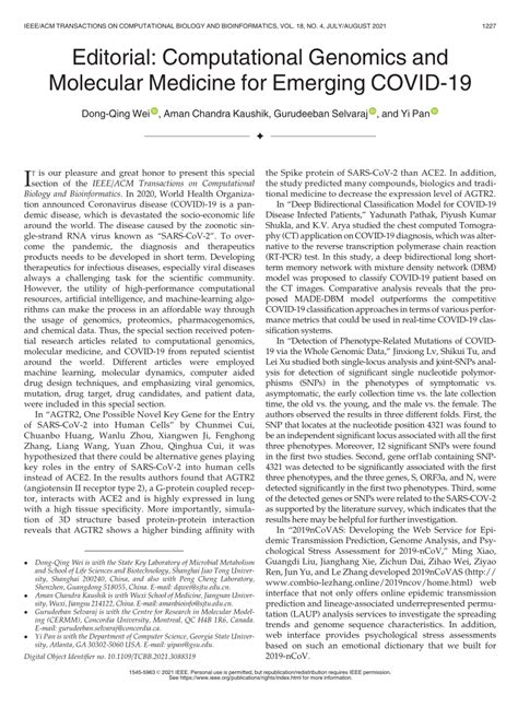 (PDF) Computational Genomics and Molecular Medicine for Emerging COVID-19