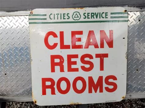 VINTAGE CITIES SERVICE Porcelain Sign Gas Station Clean Restroom Toilet ...