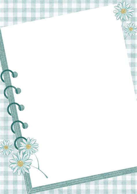 A Notebook With A Light Green Plaid And Daisy Design In Simple Style ...