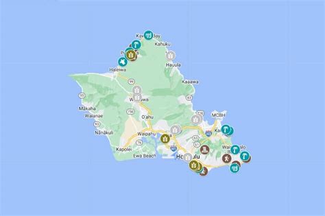 Oahu Hawaii map (google maps) with iconic attractions, hikes ...