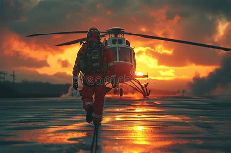 A Paramedic Runs To the Landing Helicopter. Generative AI Stock Illustration - Illustration of ...