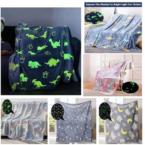 Glow in The Dark Blanket Unicorns Stars Gifts for Girls Boys, Plush Fleece Party Blankets ...