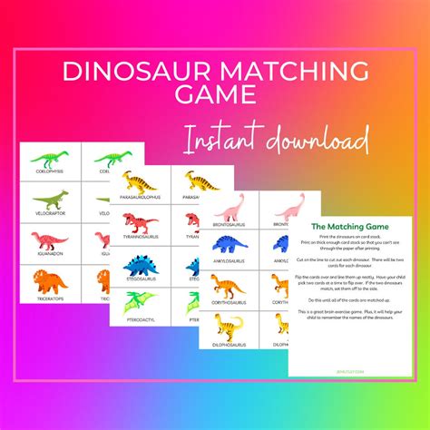 Dinosaur Matching Game Matching Game Dinosaur Game - Etsy