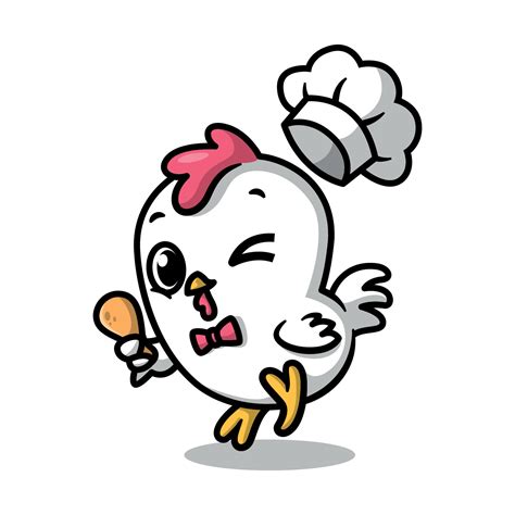 A CUTE CHICKEN CHEF IS HOLDING A FRIED CHICKEN. CARTOON CHICKEN MASCOT ...