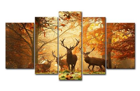 Deer Wall Art Canvas 5 Panel Wildlife Home Decor Cabin Lodge Picture ...