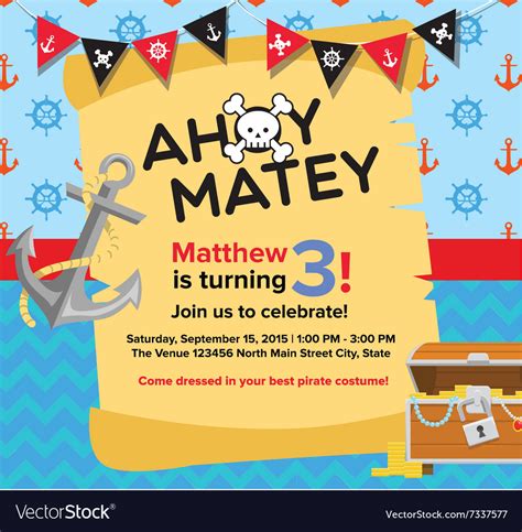 Ahoy matey pirate birthday invitation card Vector Image