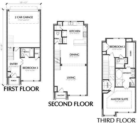 3 story townhouse floor plan for sale in Houston | Beach house floor plans, Narrow house plans ...