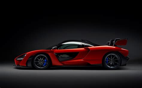 Download wallpapers McLaren Senna, 2019, 4k, side view, new supercar, hypercar, red sports coupe ...