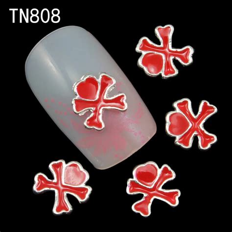 10pcs red Glitter 3d Cross Nail Art Decorations with Rhinestones, Alloy Nail Charms Jewelry for ...