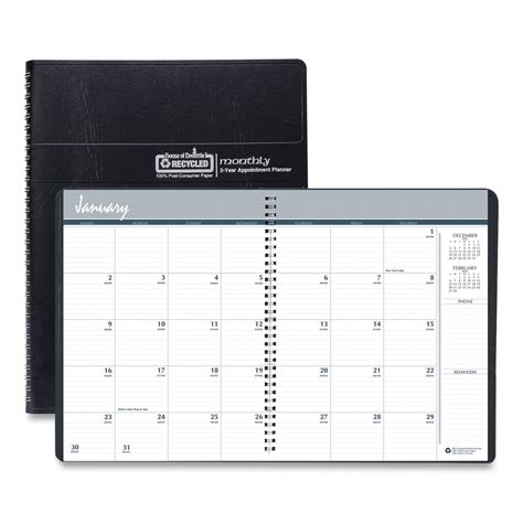 24-Month Recycled Ruled Monthly Planner, 11 x 8.5, Black Cover, 24 ...