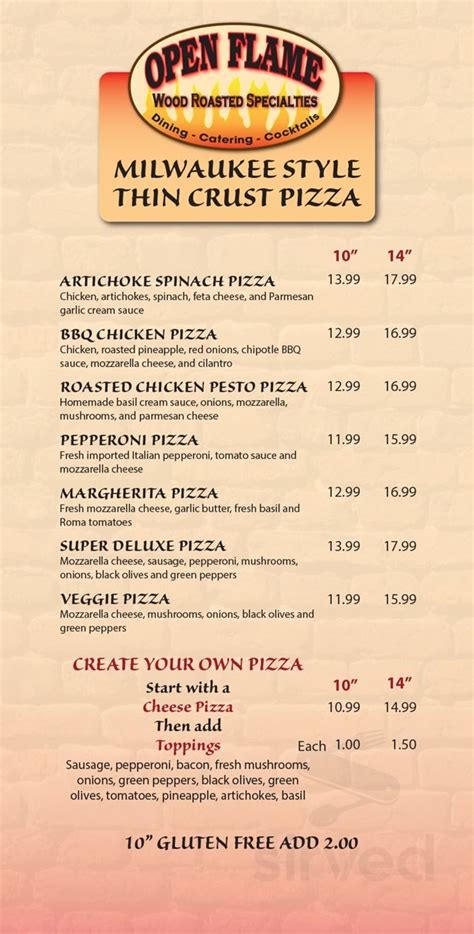 Open Flame menu in Greenfield, Wisconsin, USA