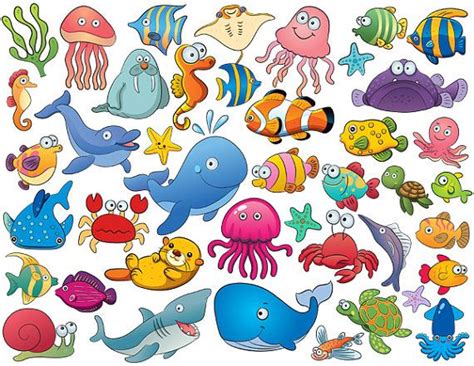 Instant Download 42 Cute Sea Animal Clip Art Cartoon Sea Animals Digital Scrapbooking Fi ...