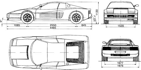 Ferrari Testarossa 1984 Blueprint - Download free blueprint for 3D modeling